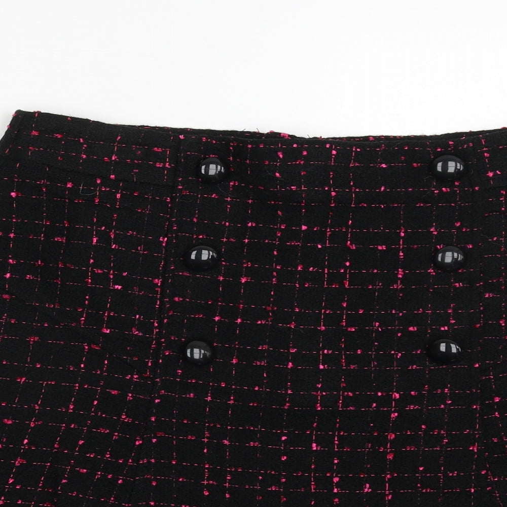Dunnes Stores Womens Black Check Acrylic A-Line Skirt Size 12   Zip