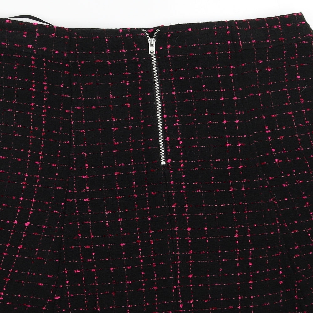 Dunnes Stores Womens Black Check Acrylic A-Line Skirt Size 12   Zip