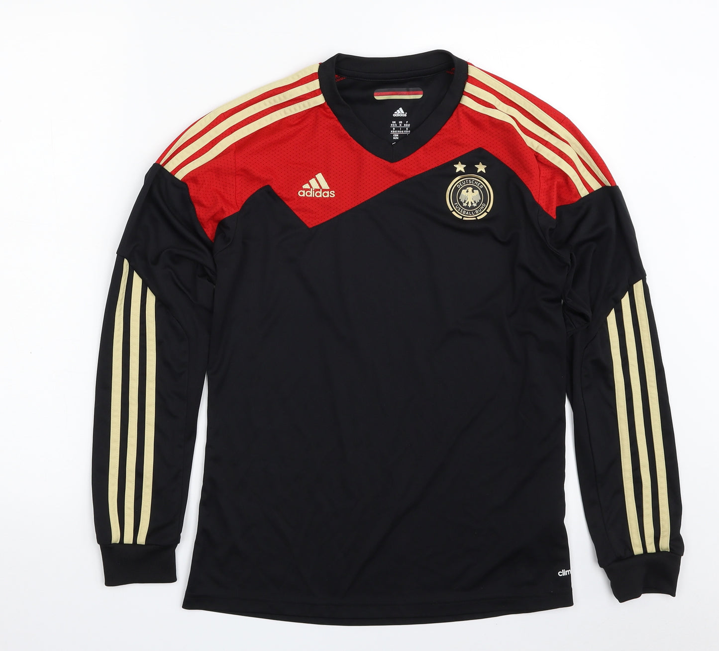 adidas Womens Black Striped 100% Polyester Pullover T-Shirt Size 12 V-Neck Pullover - German Football Association