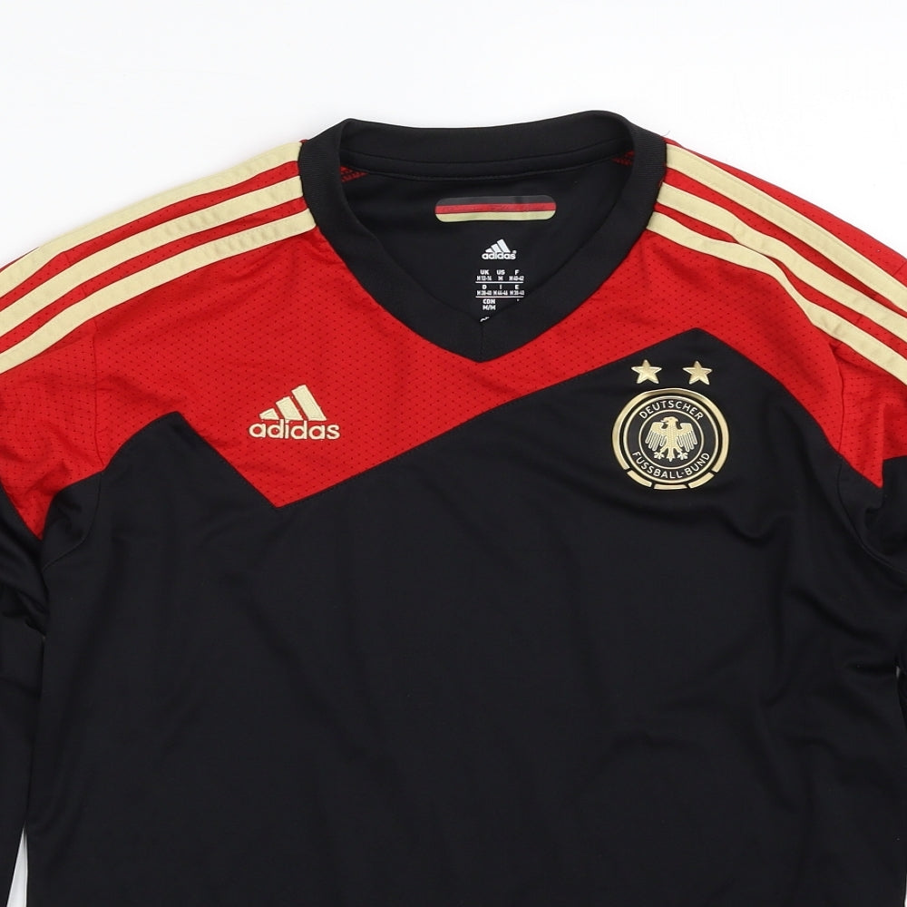 adidas Womens Black Striped 100% Polyester Pullover T-Shirt Size 12 V-Neck Pullover - German Football Association