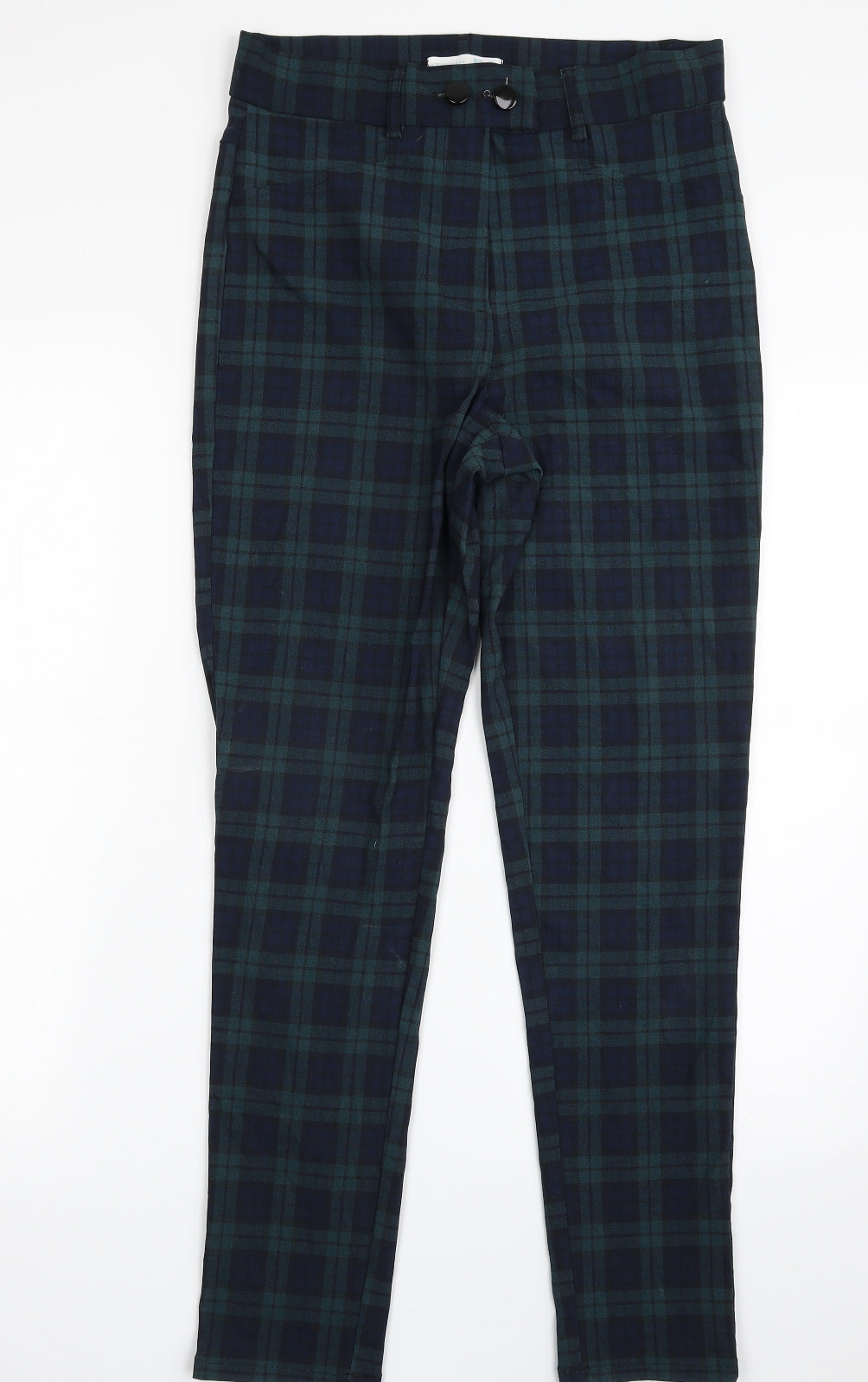Primark Womens Green Plaid Viscose Dress Pants Trousers Size 14 L28 in Slim Zip