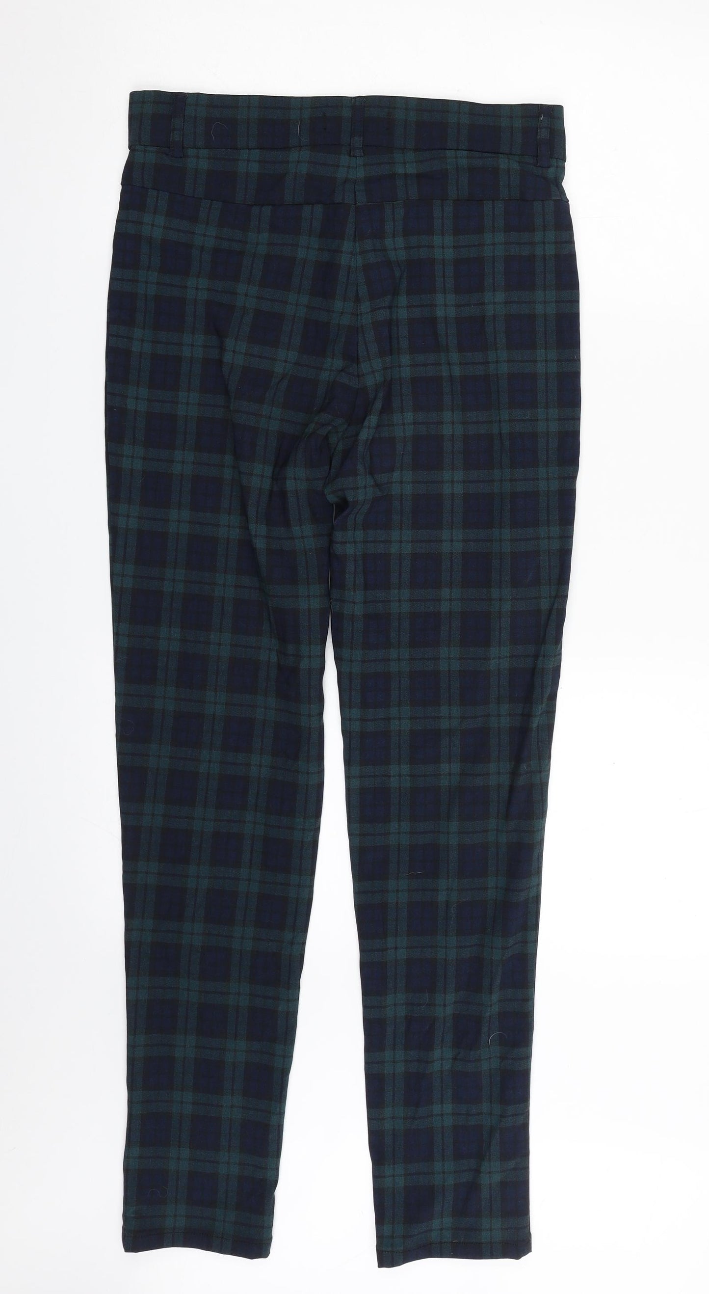 Primark Womens Green Plaid Viscose Dress Pants Trousers Size 14 L28 in Slim Zip