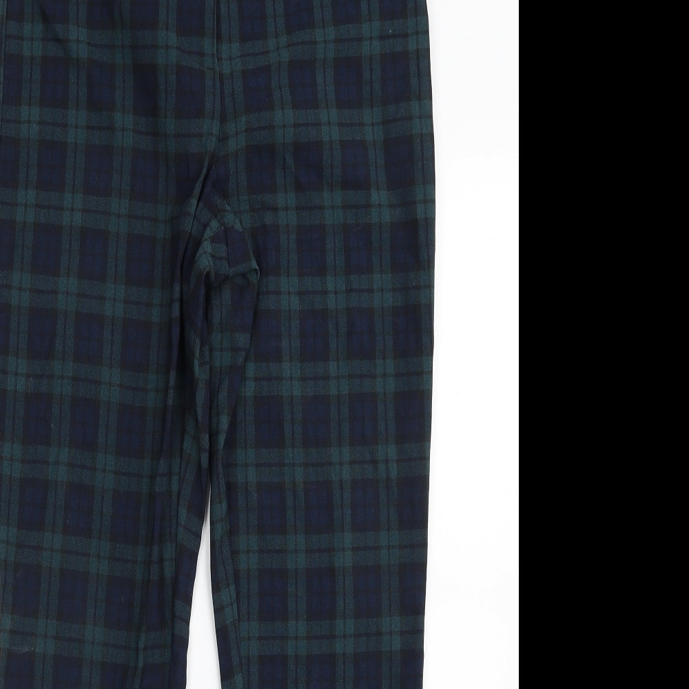 Primark Womens Green Plaid Viscose Dress Pants Trousers Size 14 L28 in Slim Zip