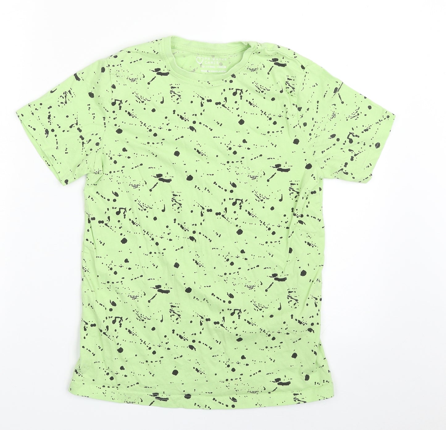 Primark Boys Green  100% Cotton Pullover T-Shirt Size 10-11 Years Crew Neck Pullover - Flecked