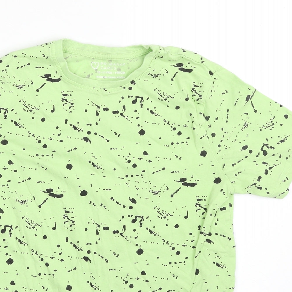 Primark Boys Green  100% Cotton Pullover T-Shirt Size 10-11 Years Crew Neck Pullover - Flecked