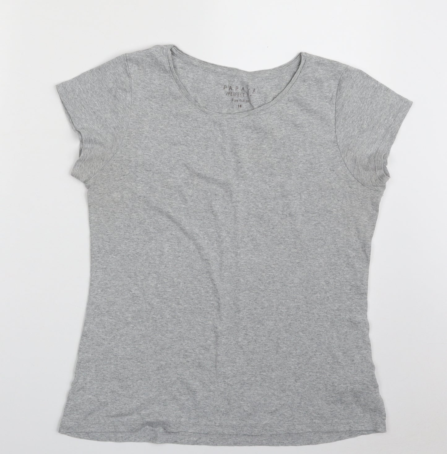 Papaya Womens Grey  100% Cotton Basic T-Shirt Size 14 Scoop Neck
