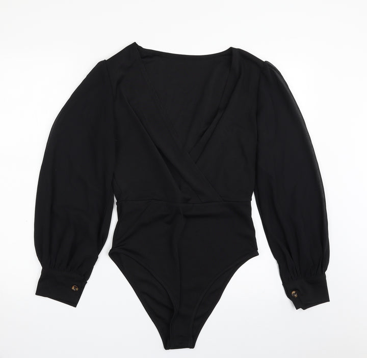 SheIn Womens Black 100% Polyester Bodysuit One-Piece Size S Snap - Item Length -30in