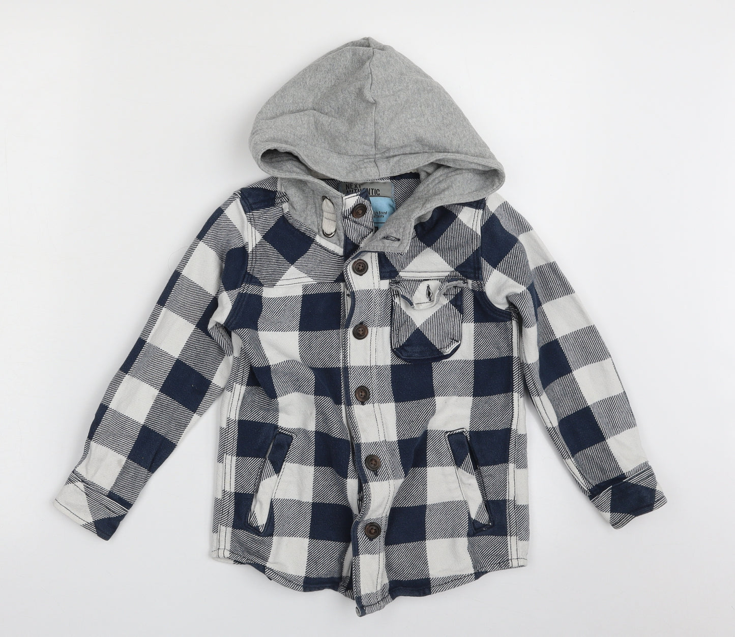 NEXT Boys Blue Check 100% Cotton Basic Button-Up Size 5 Years Round Neck Button