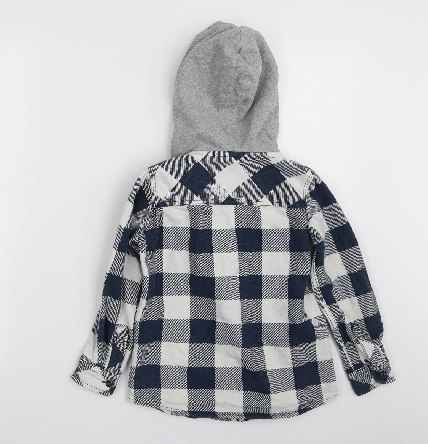 NEXT Boys Blue Check 100% Cotton Basic Button-Up Size 5 Years Round Neck Button