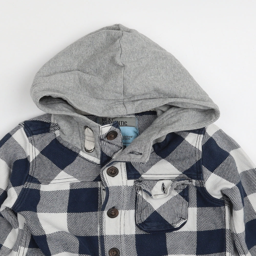 NEXT Boys Blue Check 100% Cotton Basic Button-Up Size 5 Years Round Neck Button