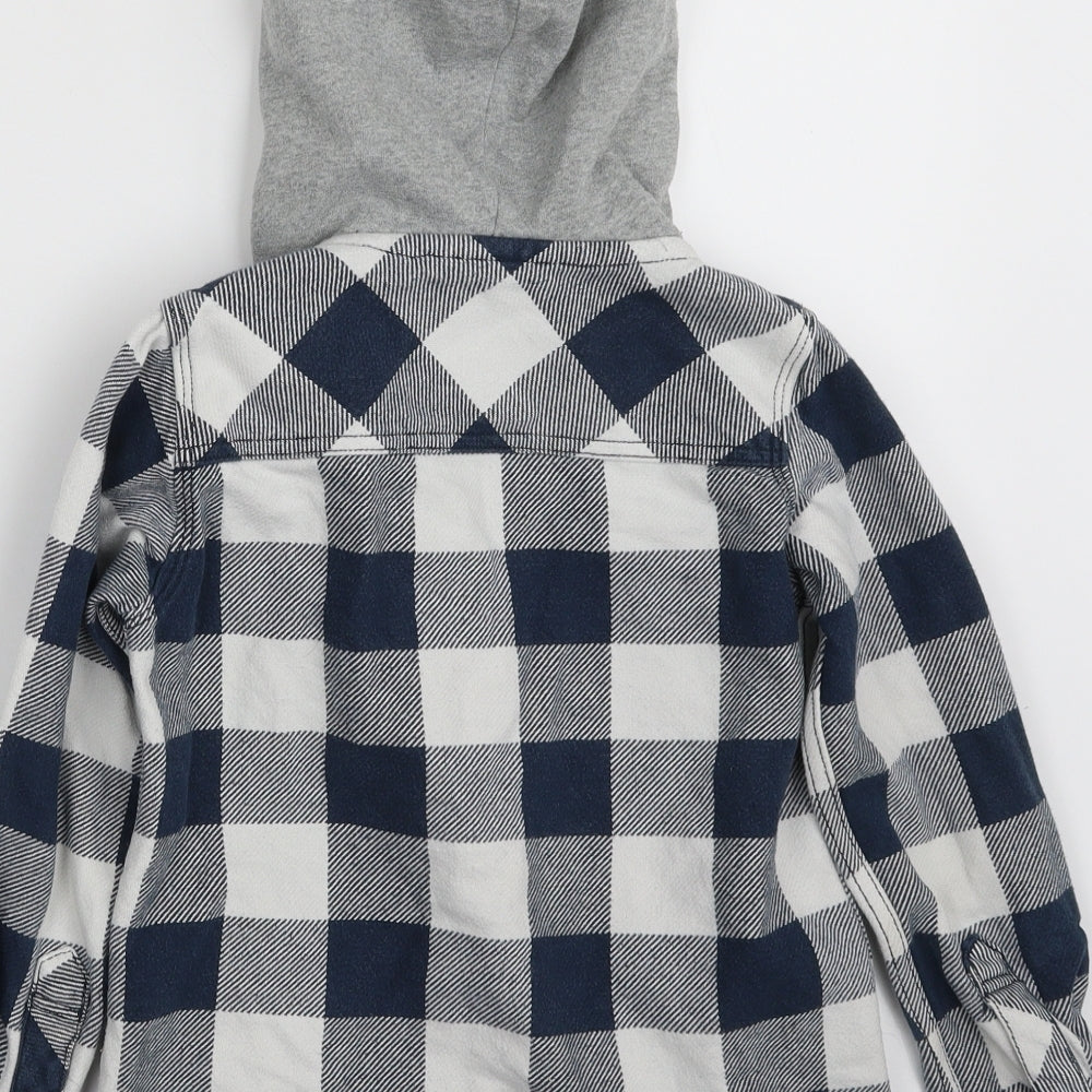 NEXT Boys Blue Check 100% Cotton Basic Button-Up Size 5 Years Round Neck Button