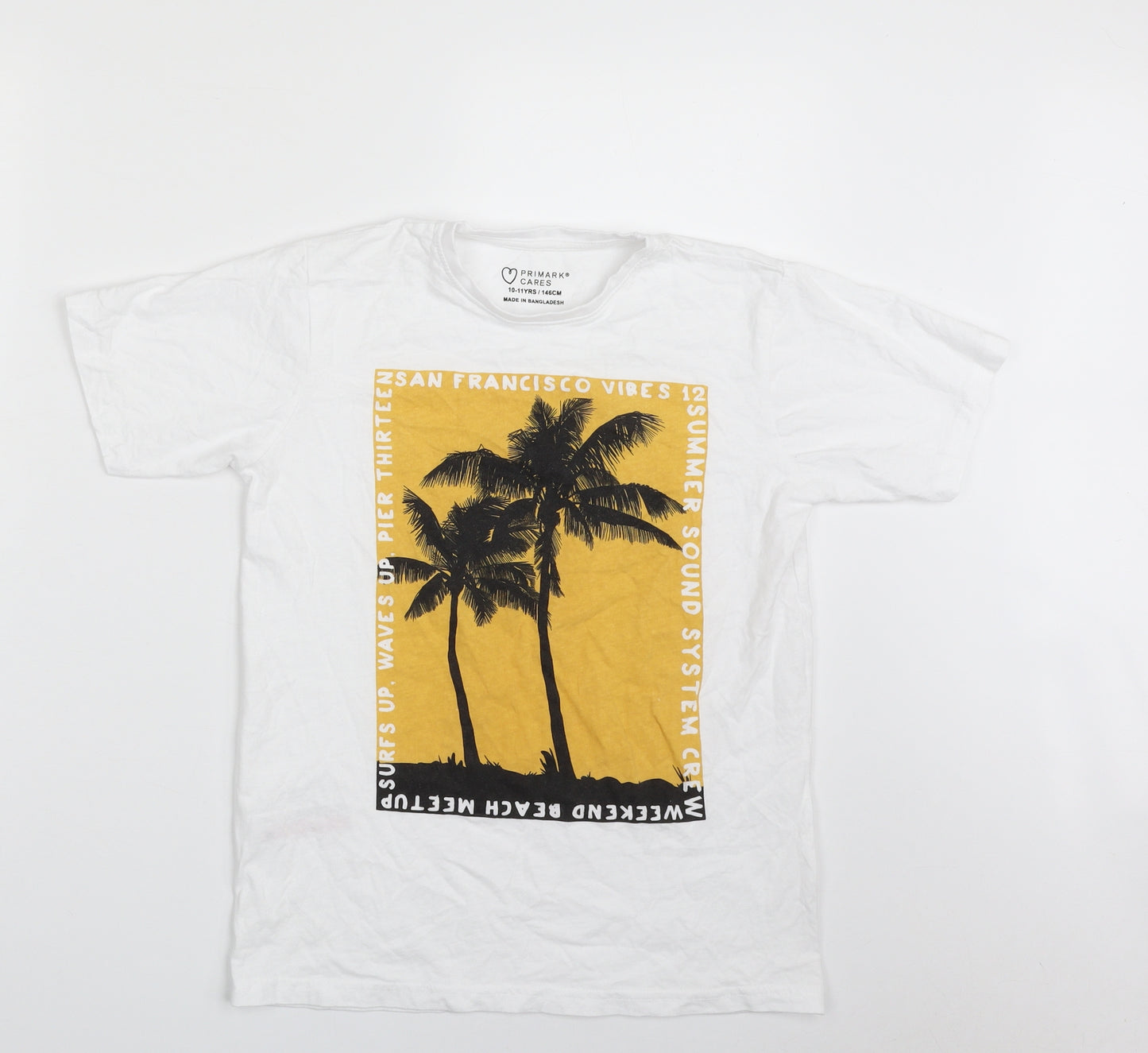 Primark Boys White  100% Cotton Pullover T-Shirt Size 10-11 Years Crew Neck Pullover - San Francisco Vibes