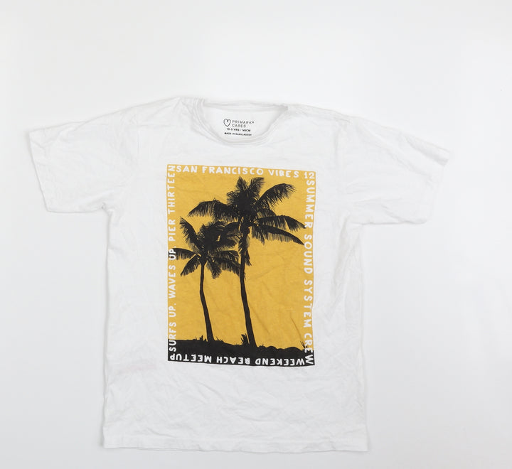 Primark Boys White  100% Cotton Pullover T-Shirt Size 10-11 Years Crew Neck Pullover - San Francisco Vibes