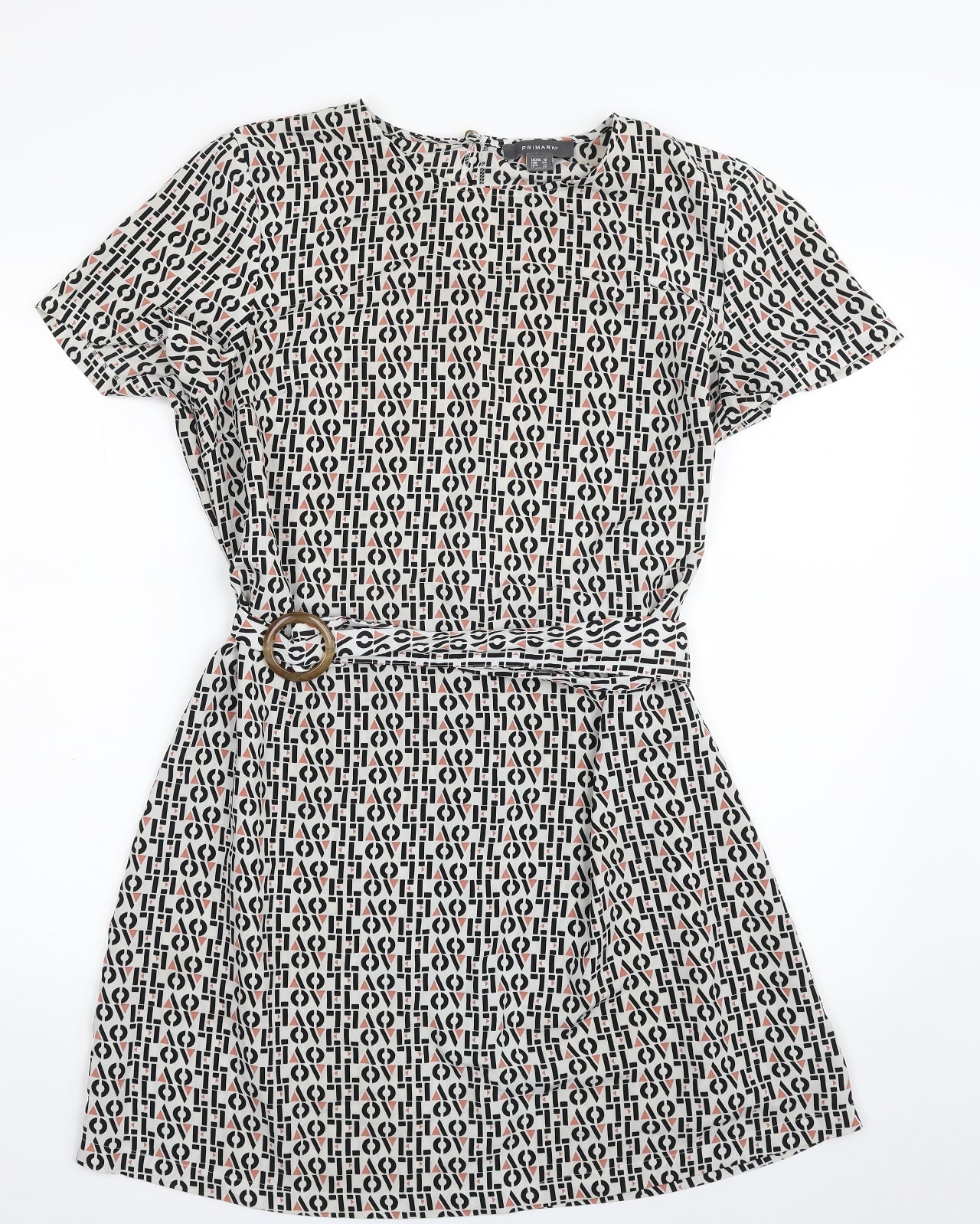 Primark Womens White Geometric Polyester Shift  Size 18  Boat Neck Pullover