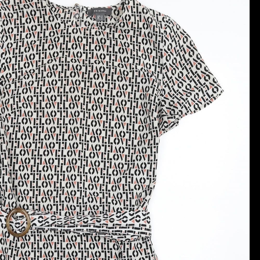 Primark Womens White Geometric Polyester Shift  Size 18  Boat Neck Pullover