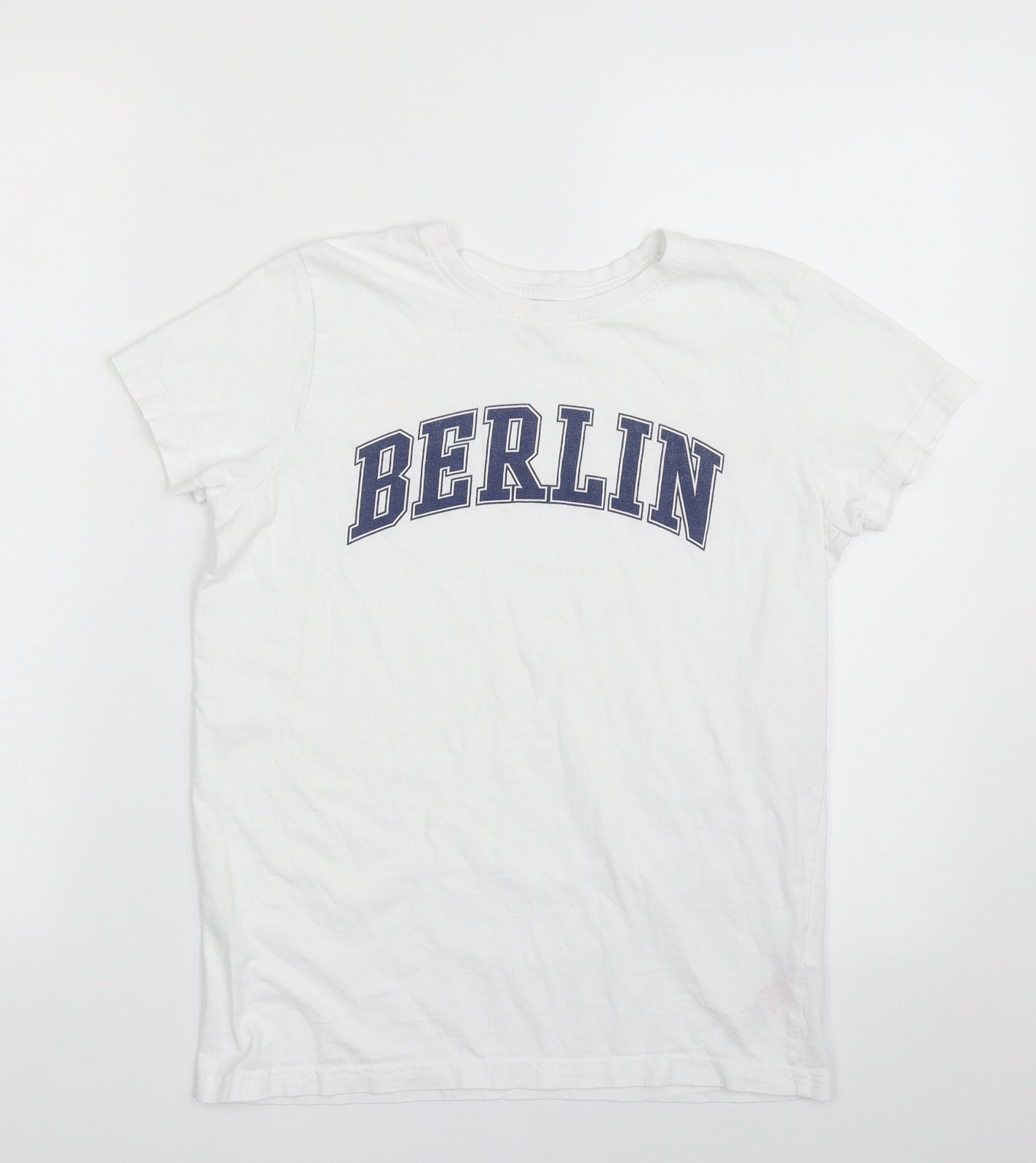 Primark Girls White  100% Cotton Pullover T-Shirt Size 11-12 Years Crew Neck Pullover - Berlin
