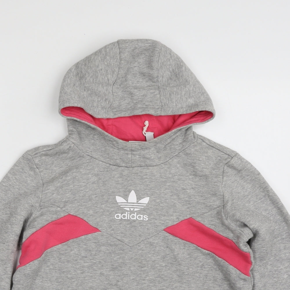 adidas Girls Grey  Cotton Pullover Hoodie Size 11-12 Years  Pullover