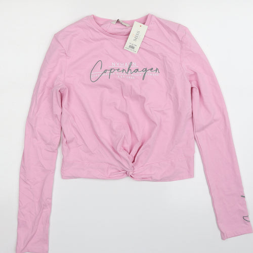 E-vie Girls Pink  Cotton Basic T-Shirt Size 13-14 Years Crew Neck Pullover - Copenhagen