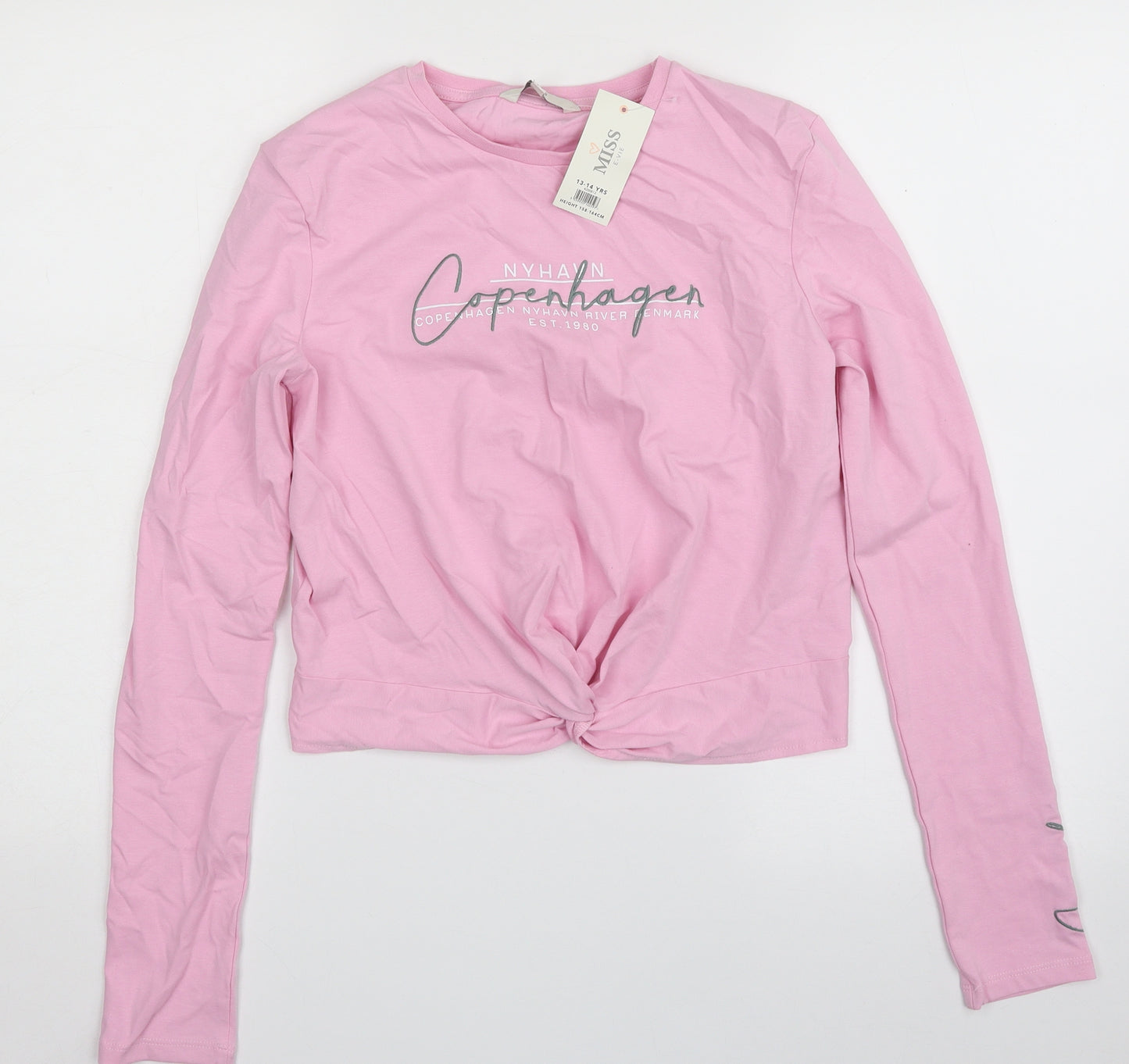 E-vie Girls Pink  Cotton Basic T-Shirt Size 13-14 Years Crew Neck Pullover - Copenhagen