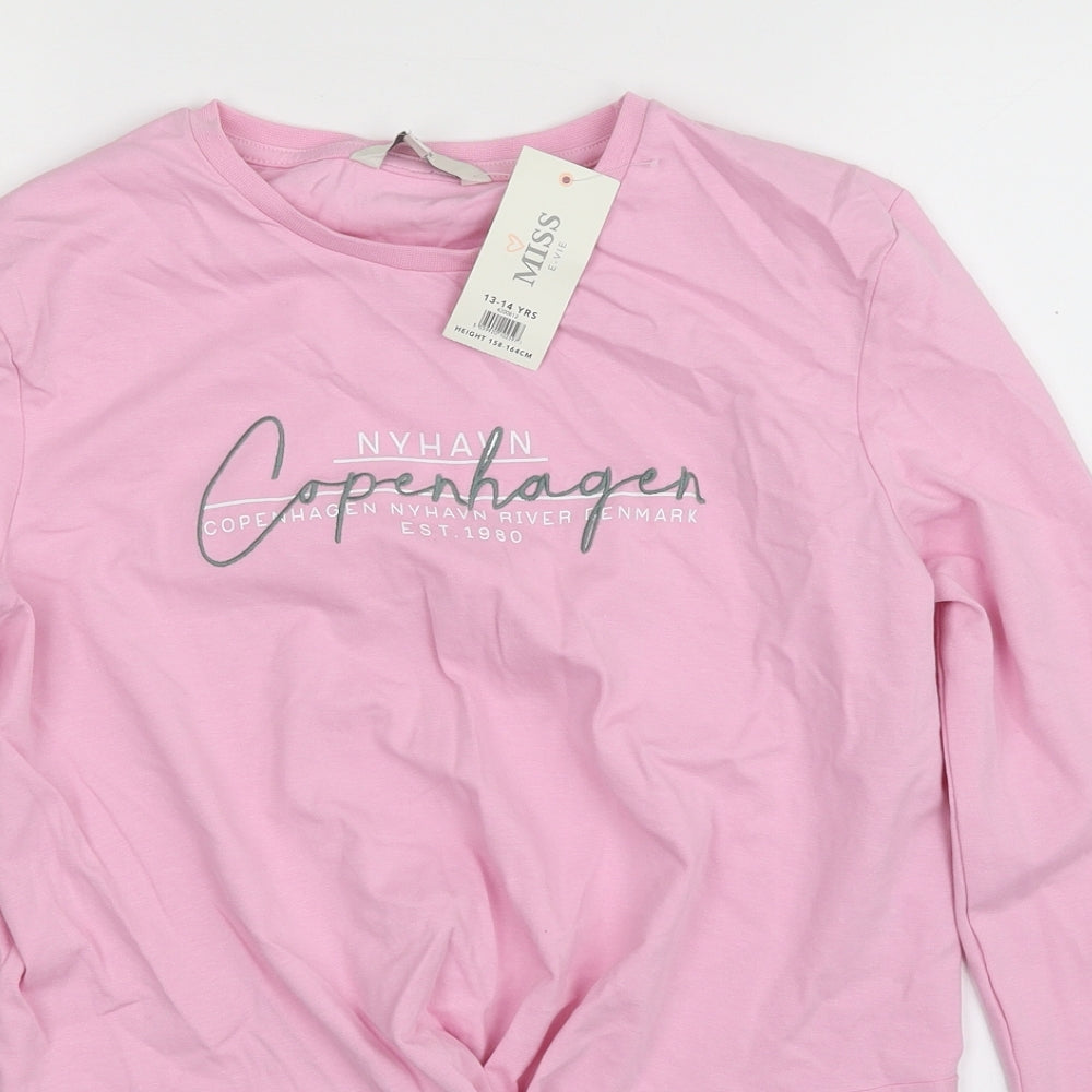 E-vie Girls Pink  Cotton Basic T-Shirt Size 13-14 Years Crew Neck Pullover - Copenhagen