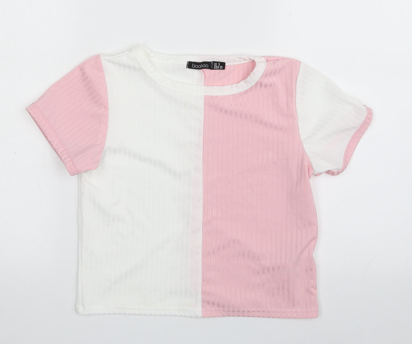 Boohoo Womens Pink Striped Polyester Pullover Sweatshirt Size 8  Pullover