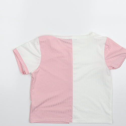 Boohoo Womens Pink Striped Polyester Pullover Sweatshirt Size 8  Pullover
