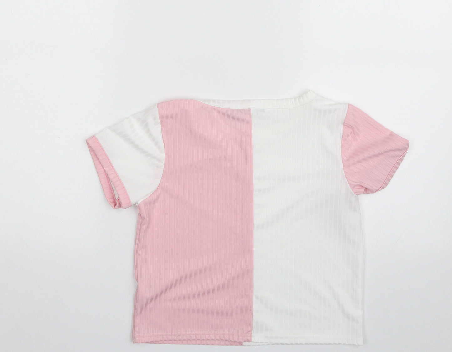 Boohoo Womens Pink Striped Polyester Pullover Sweatshirt Size 8  Pullover