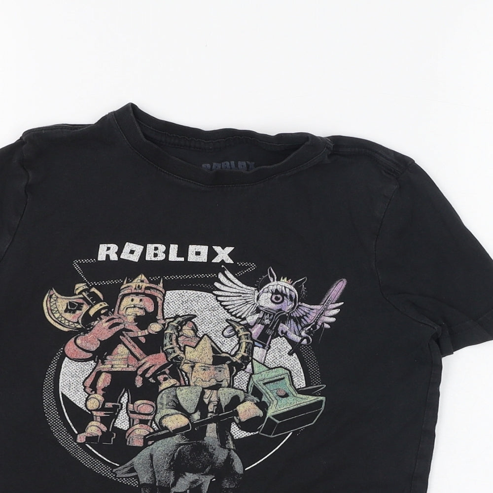 F&F Boys Black  Cotton Basic T-Shirt Size 6-7 Years Round Neck Pullover - Roblox