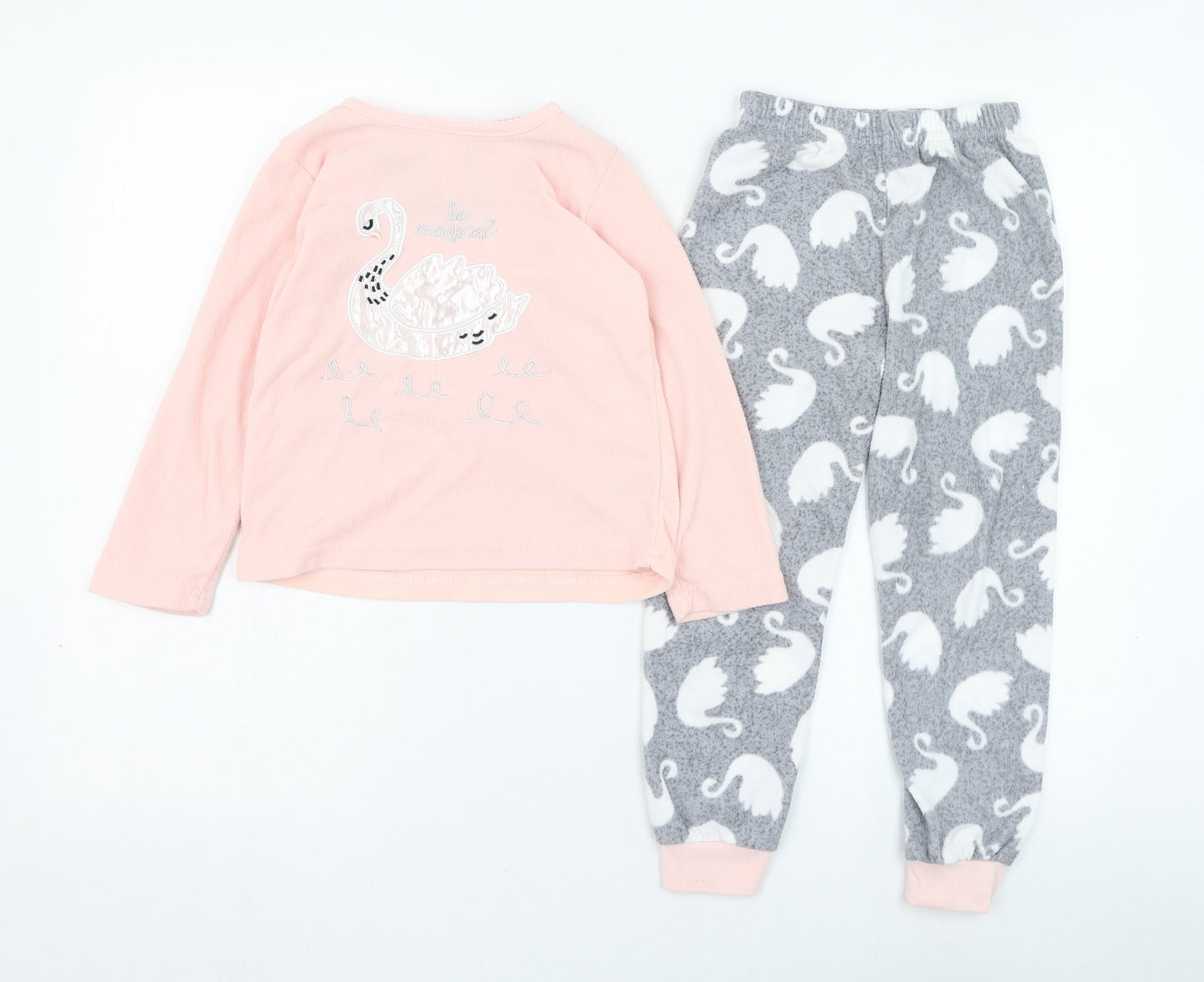 Primark Girls Pink Solid Polyester Top Pyjama Set Size 5-6 Years  Pullover - Swan
