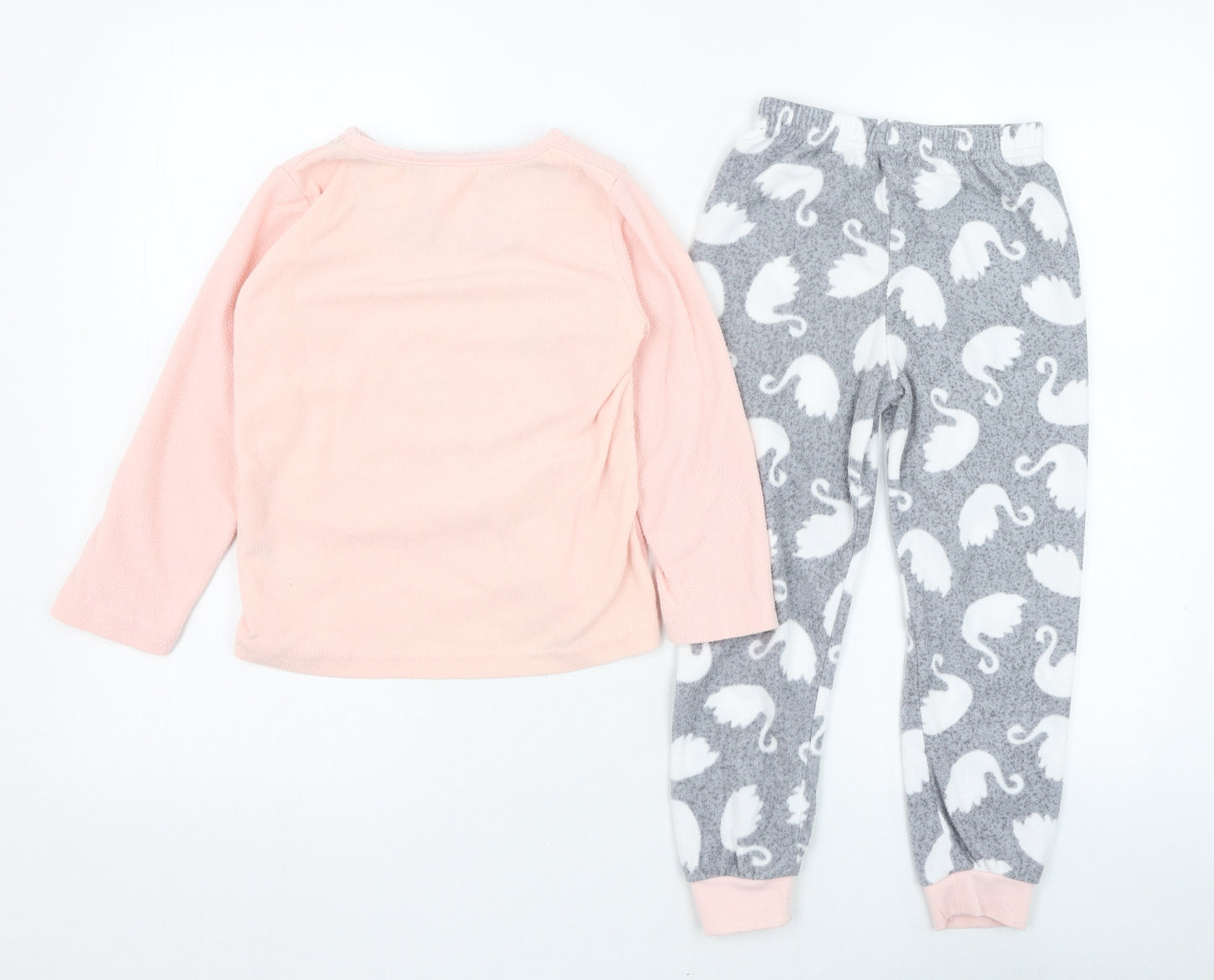 Primark Girls Pink Solid Polyester Top Pyjama Set Size 5-6 Years  Pullover - Swan