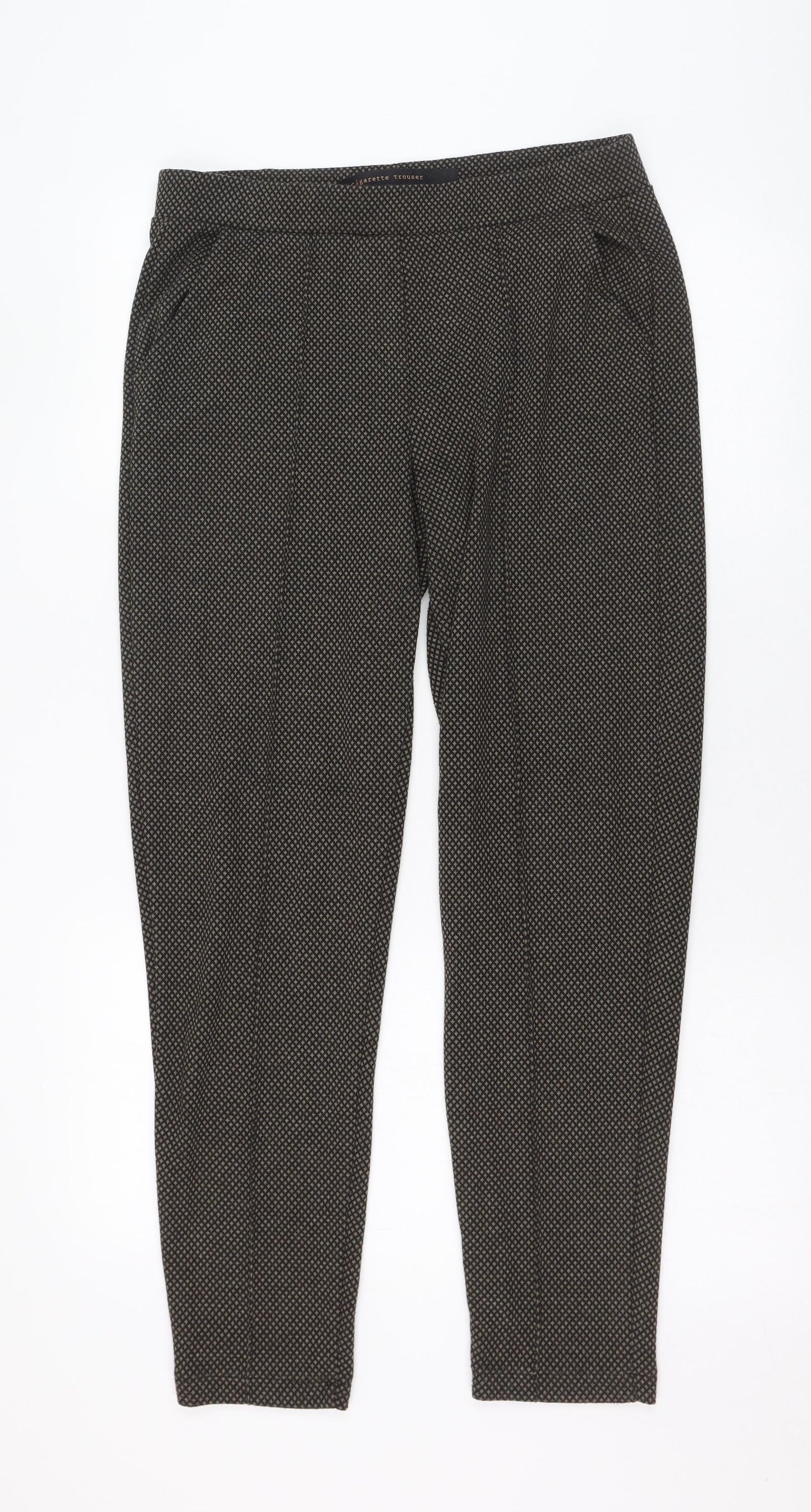 NEXT Womens Green Houndstooth Polyester Trousers  Size 12 L26 in Regular