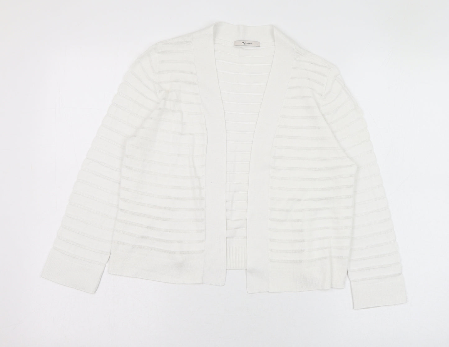 TU Womens White Round Neck  Polyester Cardigan Jumper Size 8