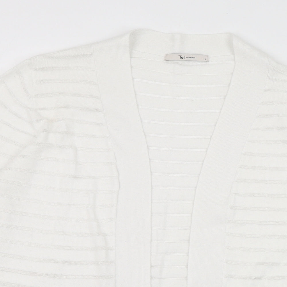 TU Womens White Round Neck  Polyester Cardigan Jumper Size 8