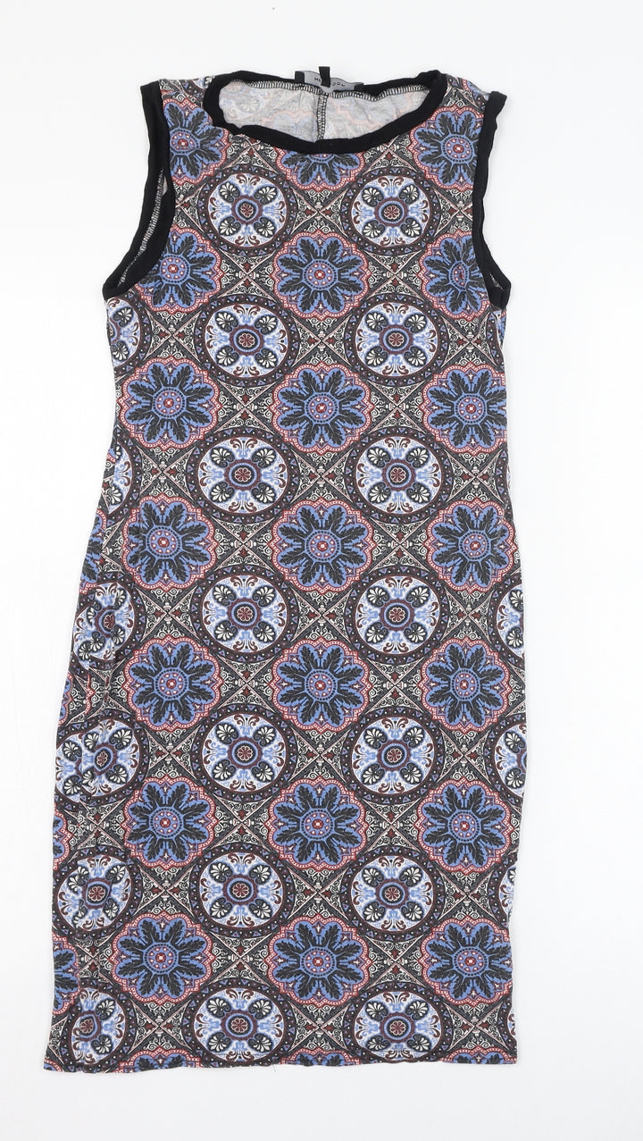 New Look Womens Blue Paisley Viscose Pencil Dress Size 10 Round Neck Pullover