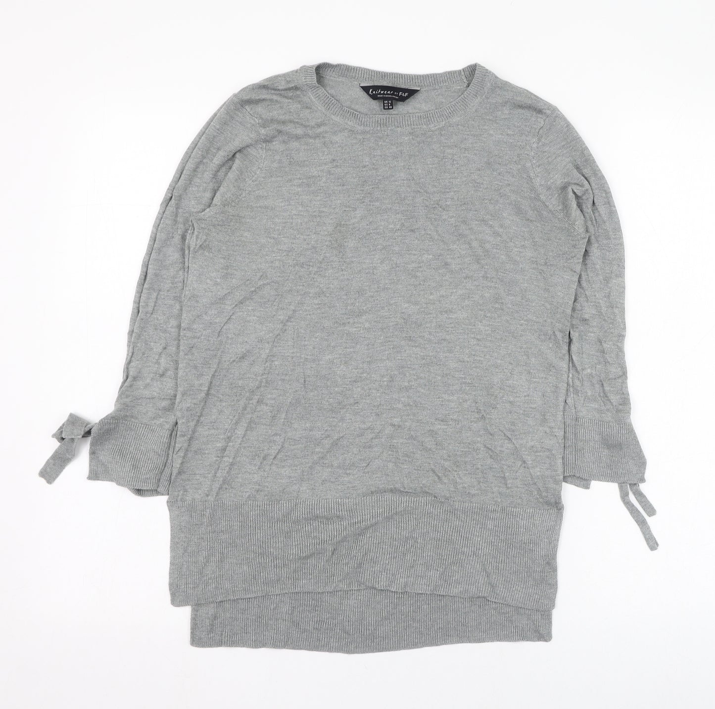F&F Womens Grey Round Neck  Viscose Pullover Jumper Size 12