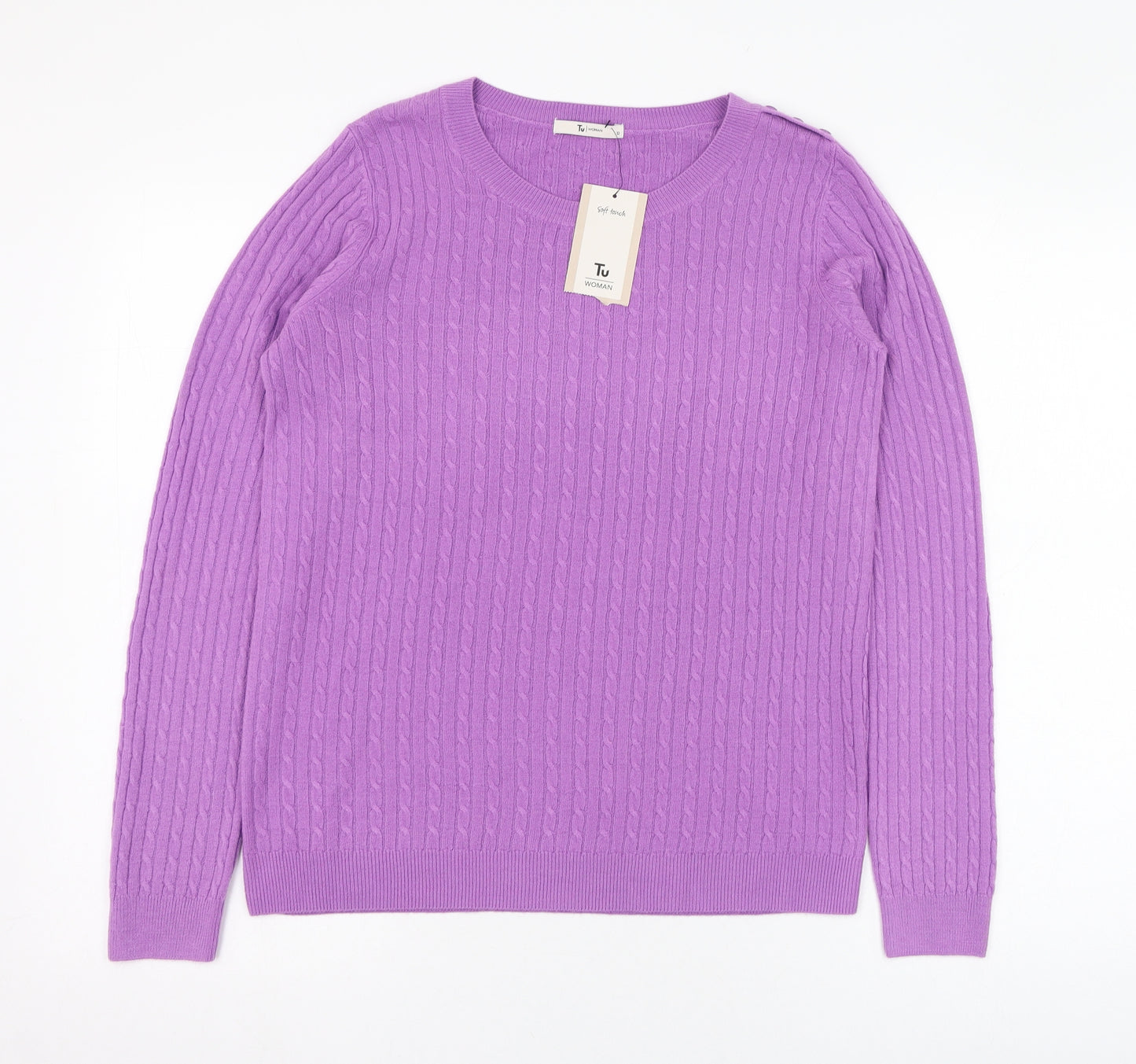 TU Womens Purple Round Neck  Acrylic Pullover Jumper Size 12
