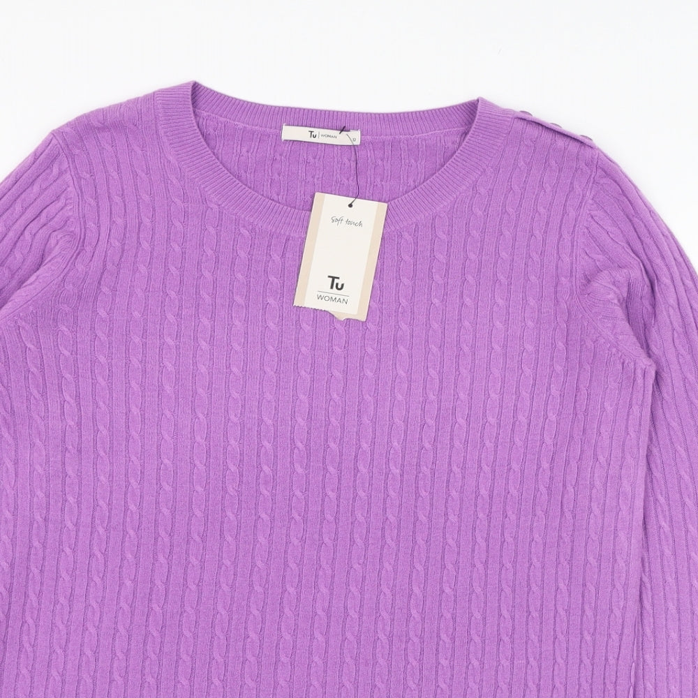 TU Womens Purple Round Neck  Acrylic Pullover Jumper Size 12