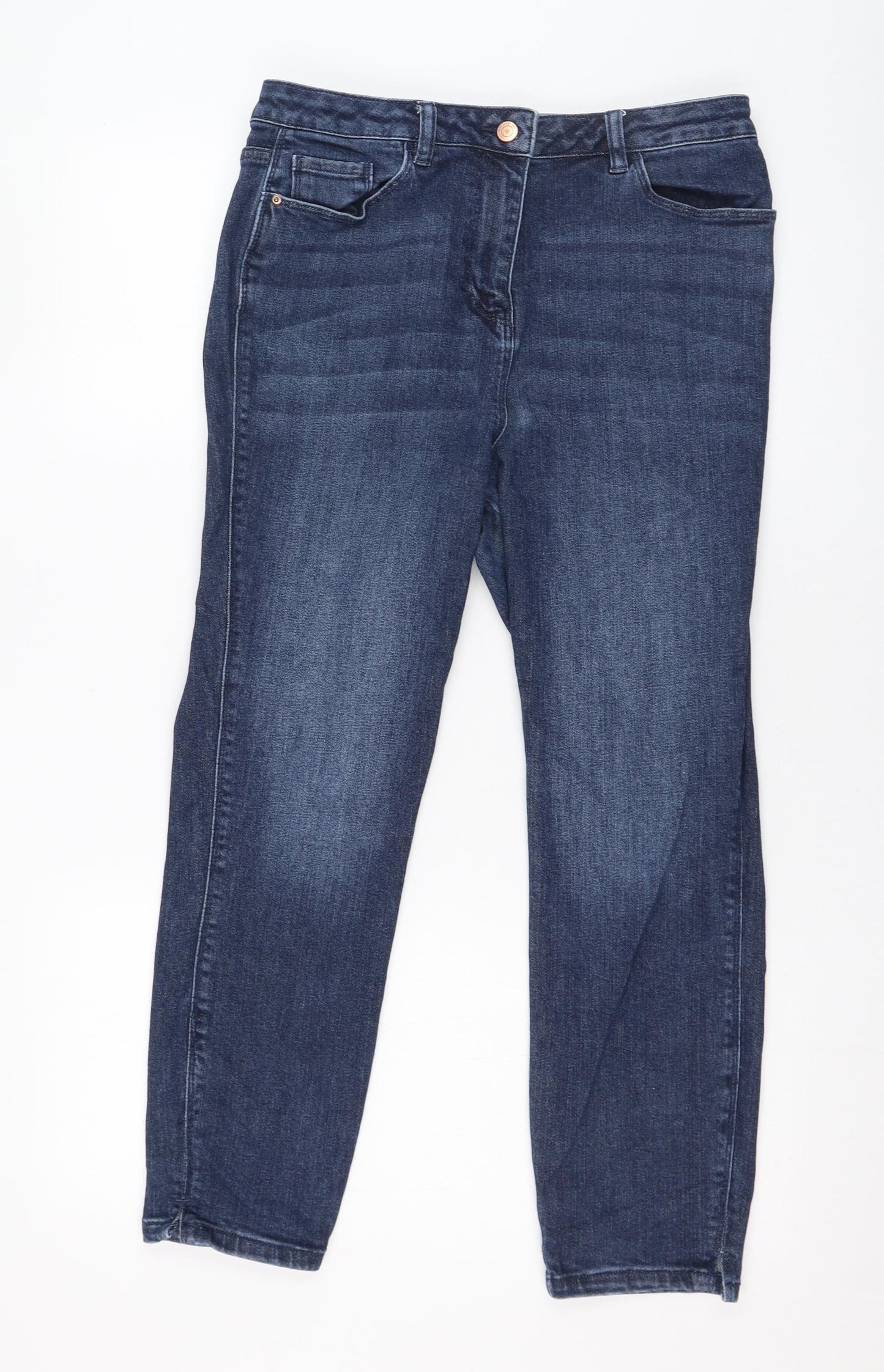 NEXT Womens Blue  Cotton Cropped Jeans Size 14 L24 in Regular Zip
