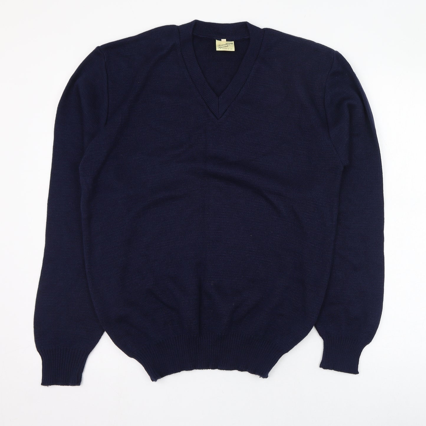 Something Special Mens Blue V-Neck  Acrylic Pullover Jumper Size L