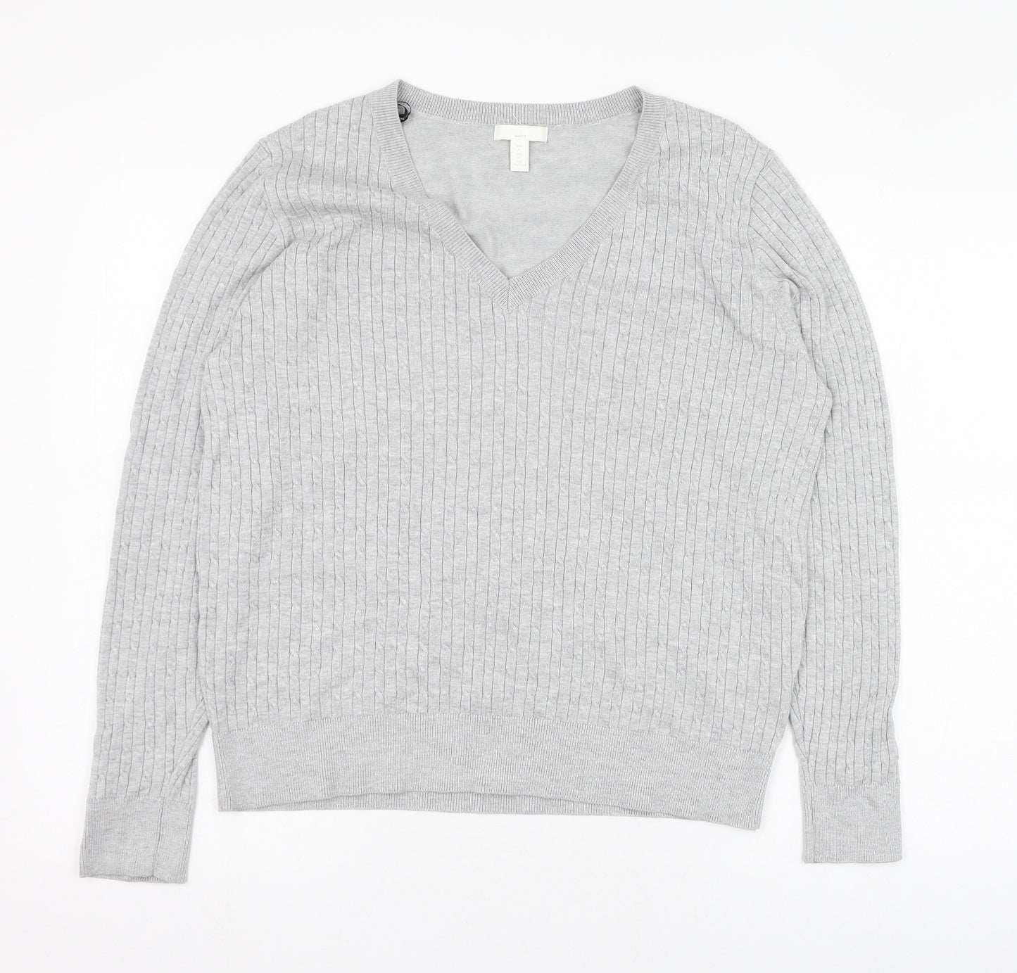 H&M Womens Grey V-Neck  Viscose Pullover Jumper Size L