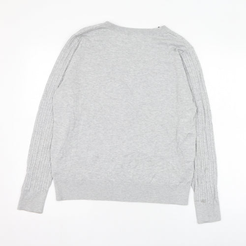 H&M Womens Grey V-Neck  Viscose Pullover Jumper Size L