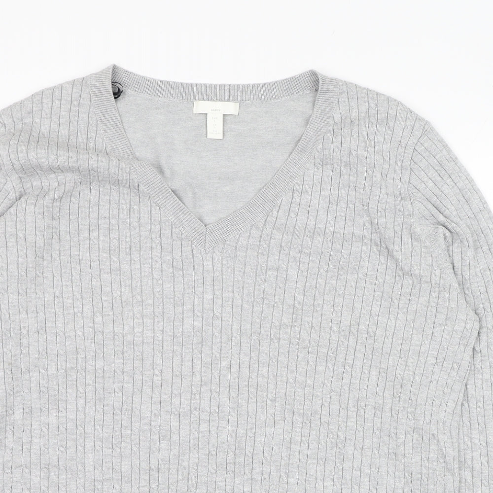 H&M Womens Grey V-Neck  Viscose Pullover Jumper Size L