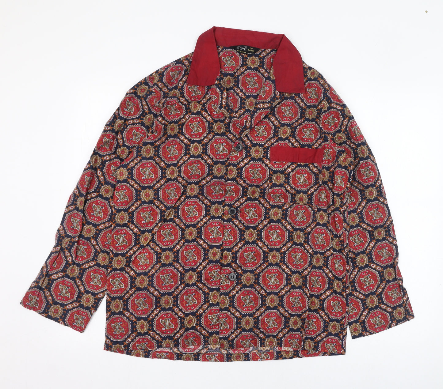 St Michael Mens Red Paisley Cotton  Button-Up Size M Collared Button