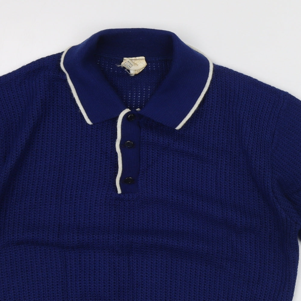 Preworn Mens Blue  Acrylic  Polo Size 42 Collared Button