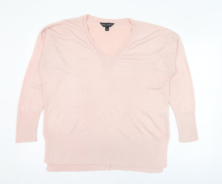 Dorothy Perkins Womens Pink V-Neck Acrylic Pullover Jumper Size 14