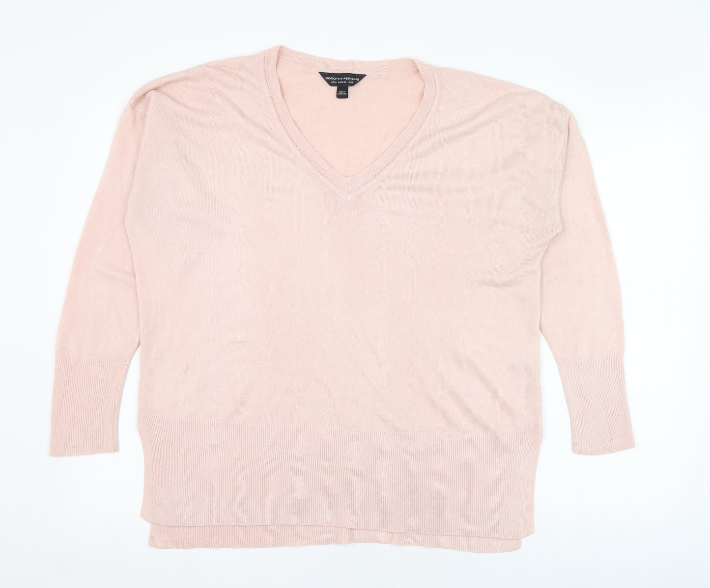 Dorothy Perkins Womens Pink V-Neck  Acrylic Pullover Jumper Size 14