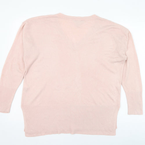 Dorothy Perkins Womens Pink V-Neck  Acrylic Pullover Jumper Size 14