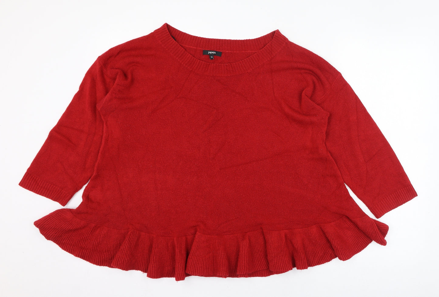 Papaya Womens Red Round Neck  Acrylic Pullover Jumper Size 16