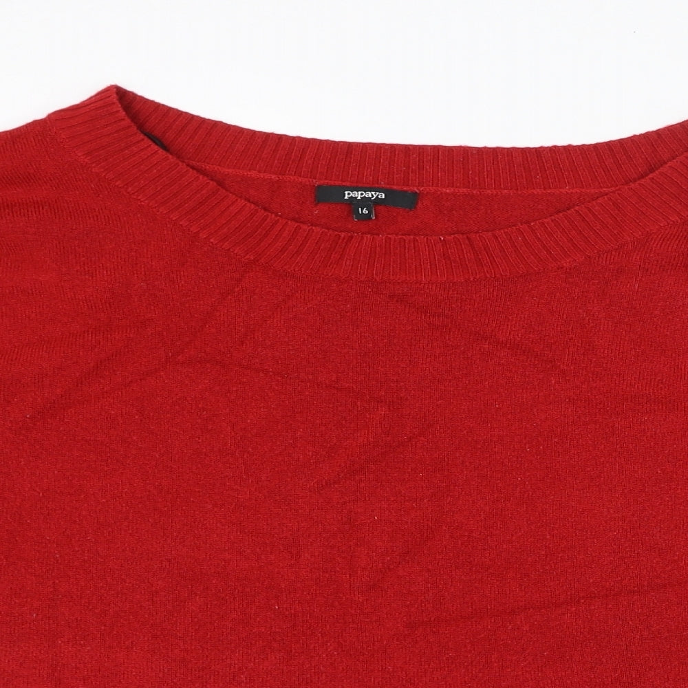 Papaya Womens Red Round Neck  Acrylic Pullover Jumper Size 16