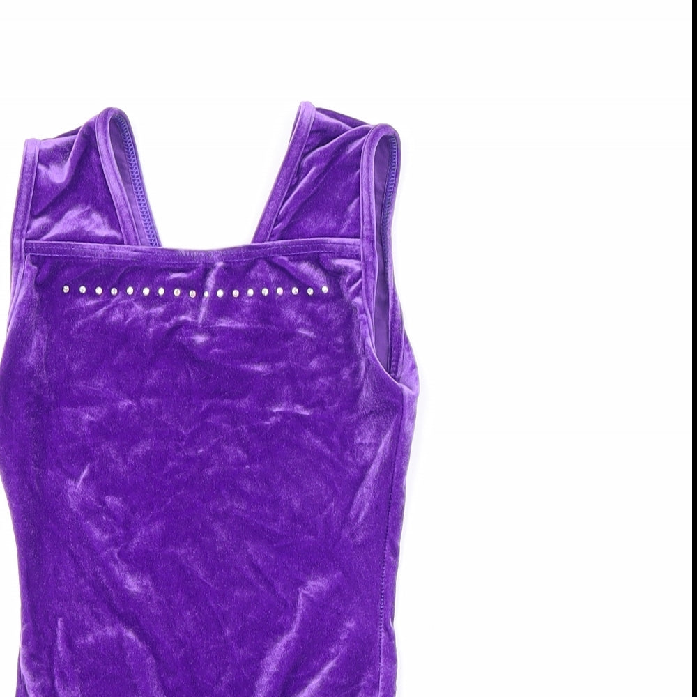 Preworn Girls Purple  Nylon Leotard One-Piece Size 8 Years   - Gymnastics